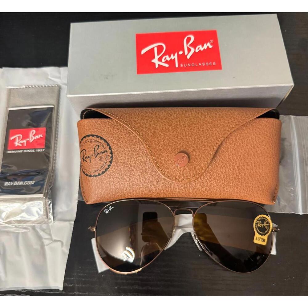 NEW Ray Ban RB3025 58mm Aviator Brown Lens Brown Frame Sunglasses‎